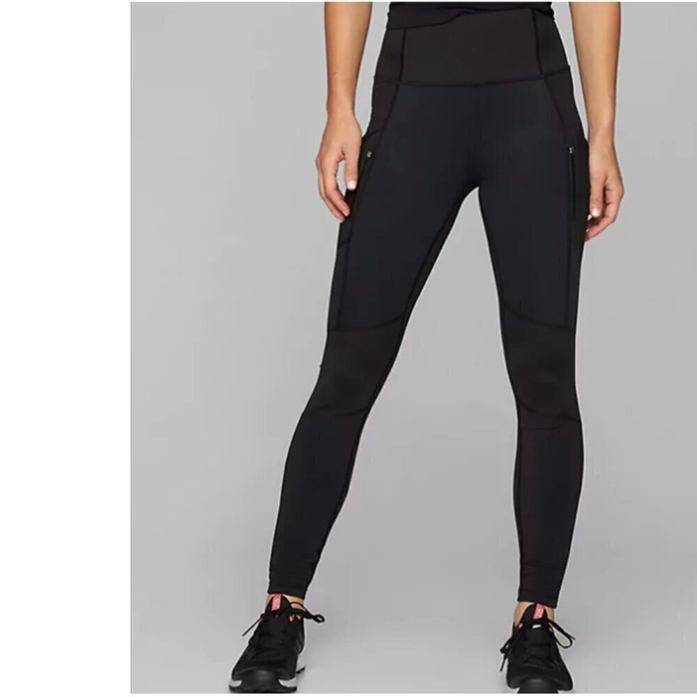 Athleta Women's Size Small Petite Sleet High Traverse Tight Black Moto Zipper